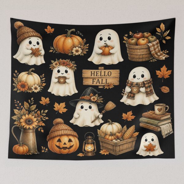 Item preview, Adorable autumn ghosts and vintage pumpkins designed and sold by BriSher.