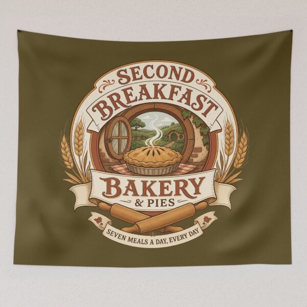 Item preview, Second Breakfast Bakery and Pies - Halfling DND RPG Meme designed and sold by Dice_Goblin_Studio.