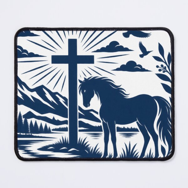 Item preview, Christian Horse and Cross – Faith Equestrian Mountain Silhouette designed and sold by ParfaitPrints.