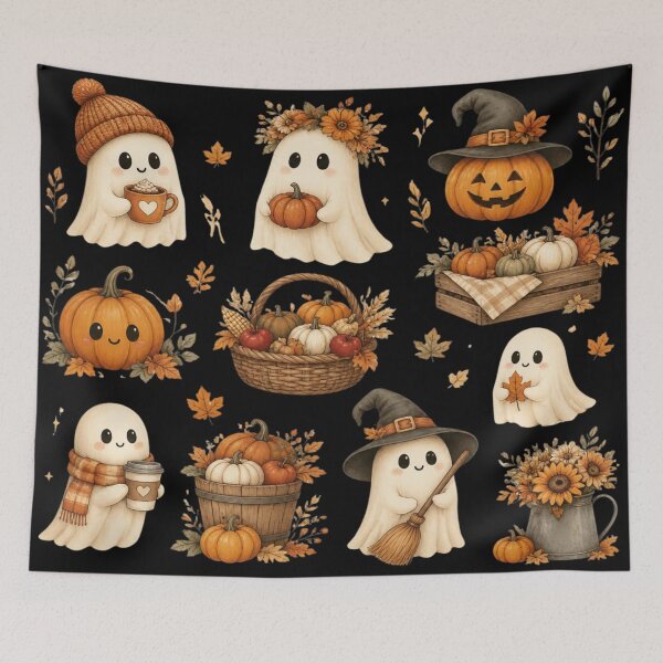 Item preview, Adorable autumn ghosts and vintage pumpkins designed and sold by BriSher.