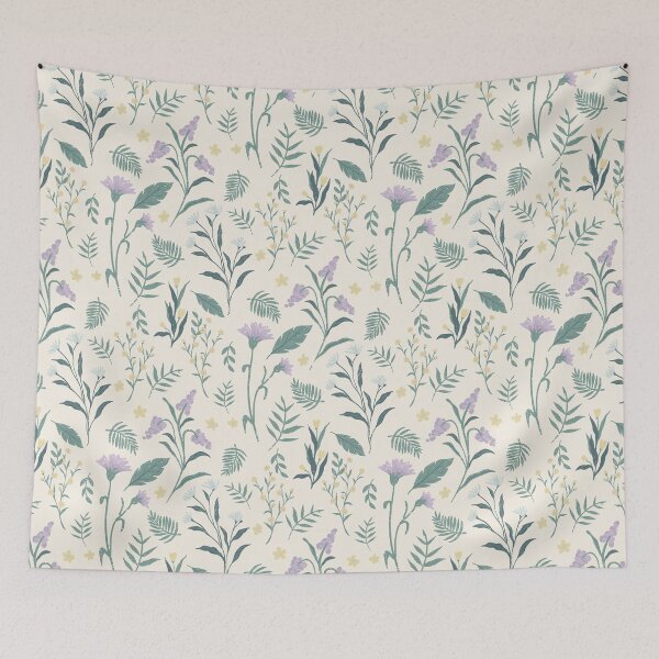 Artikelvorschau, Wildflower Meadow Leaves Soft Cottage Pattern entworfen und verkauft von meadowandbloom.