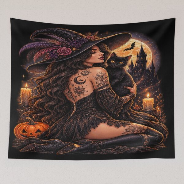 Item preview, Gothic Witch & Black Cat – Midnight Magic designed and sold by Losthope Creations.