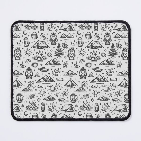 Item preview, Vintage Outdoor Camping Seamless Pattern – Hand-Drawn Wilderness Icons Mono designed and sold by GabeMountainArt.