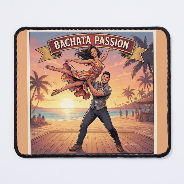 Item preview, Bachata Passion – Retro Latino Dance Couple Acrobatic Lift, Vintage 1970s Tropical Beach Sunset Banner, Social Dancers Apparel Art Poster designed and sold by SmartPuns.