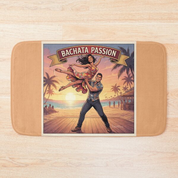 Item preview, Bachata Passion – Retro Latino Dance Couple Acrobatic Lift, Vintage 1970s Tropical Beach Sunset Banner, Social Dancers Apparel Art Poster designed and sold by SmartPuns.