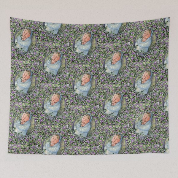Item preview, Baby in Wash Tub Amid a Tangle of Tiny Flowers, Swaddled Infant designed and sold by JoyfulWhimsy.