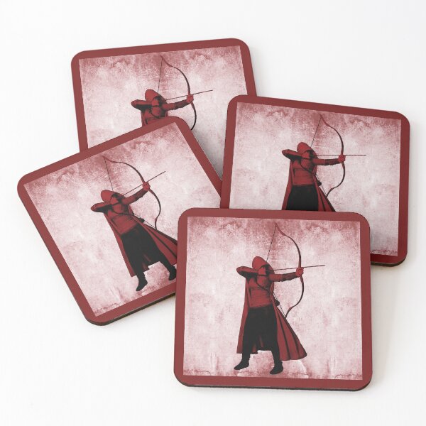 Item preview, Dark Red Hooded Fantasy Archer Drawing Bow Ranger designed and sold by Ghoul Enterprises.