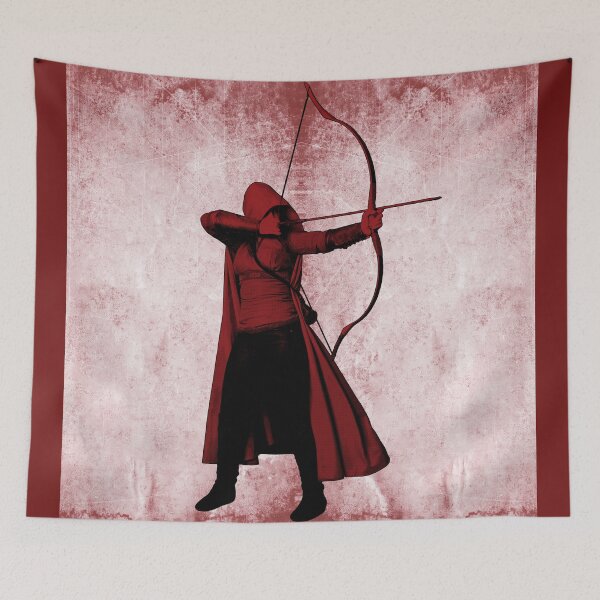 Item preview, Dark Red Hooded Fantasy Archer Drawing Bow Ranger designed and sold by Ghoul Enterprises.