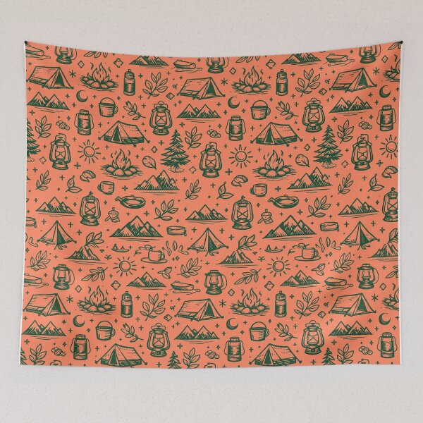 Item preview, Vintage Outdoor Camping Seamless Pattern – Hand-Drawn Wilderness Icons Sangri designed and sold by GabeMountainArt.