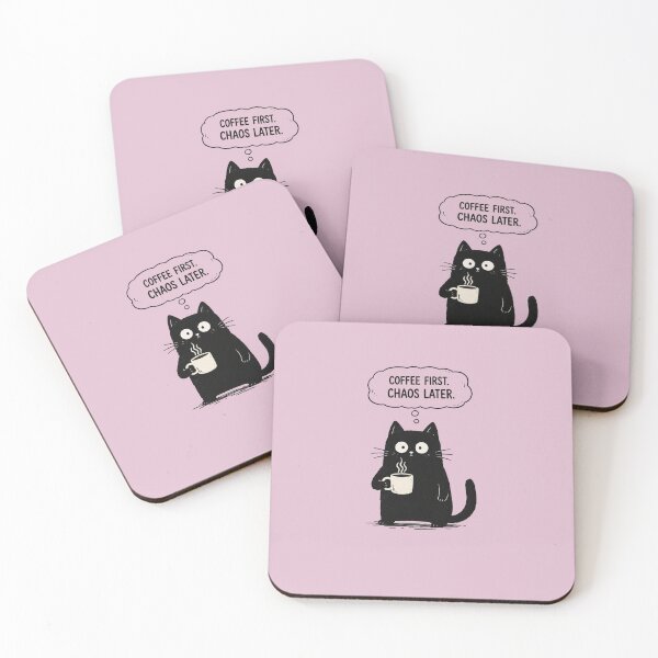 Item preview, Coffee First Chaos Later Black Cat Meme designed and sold by Soffar-So-good.