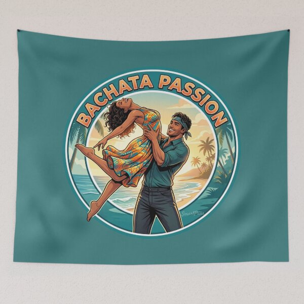 Item preview, Bachata Passion Circular – Retro Latino Dance Couple Acrobatic Lift, Round Tropical Sunset Graphic, Social Dancers Apparel Emblem Sticker designed and sold by SmartPuns.