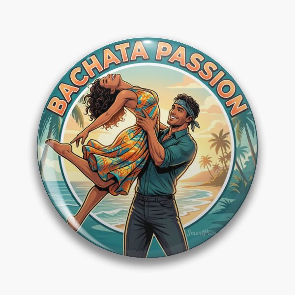 Item preview, Bachata Passion Circular – Retro Latino Dance Couple Acrobatic Lift, Round Tropical Sunset Graphic, Social Dancers Apparel Emblem Sticker designed and sold by SmartPuns.