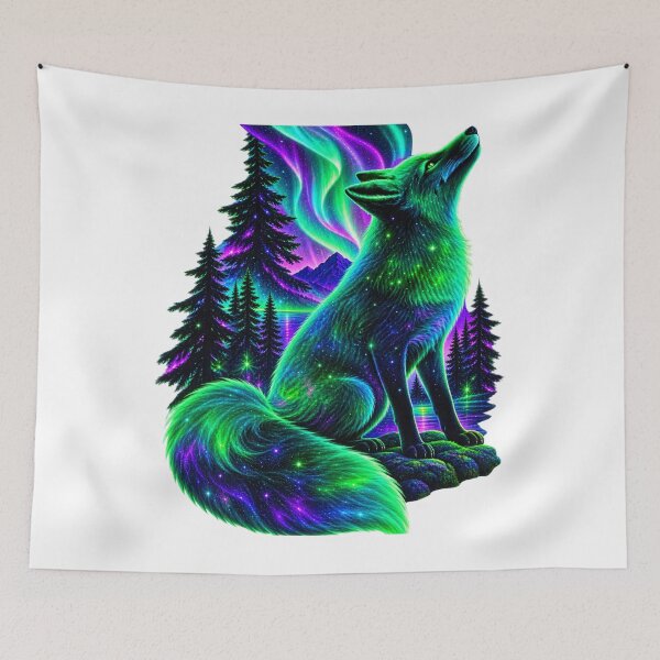 Item preview, Neon Cosmic Spirit Wolf Northern Lights  designed and sold by LC&LCPlatform.