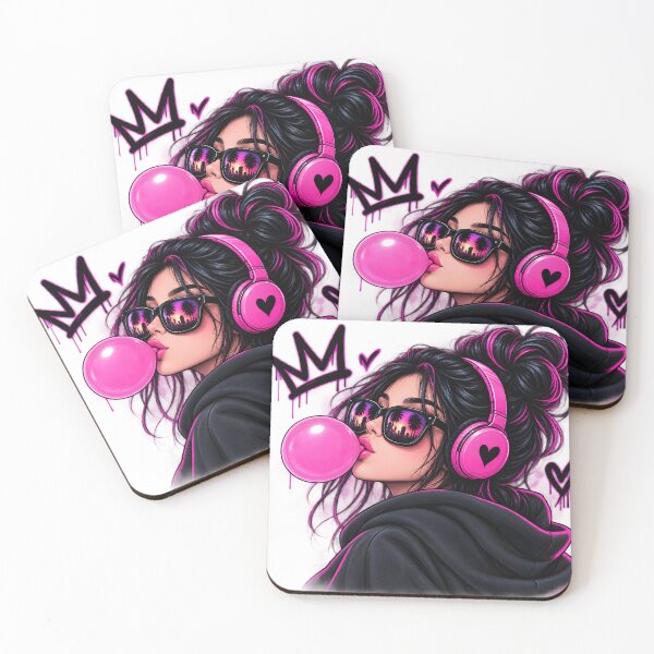 Item preview, Neon Bubblegum Girl with Pink Headphones Streetwear Art designed and sold by TinyWeird.
