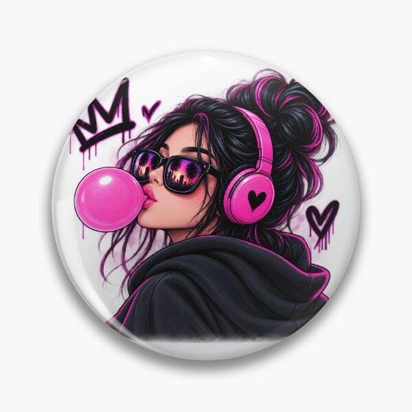 Item preview, Neon Bubblegum Girl with Pink Headphones Streetwear Art designed and sold by TinyWeird.