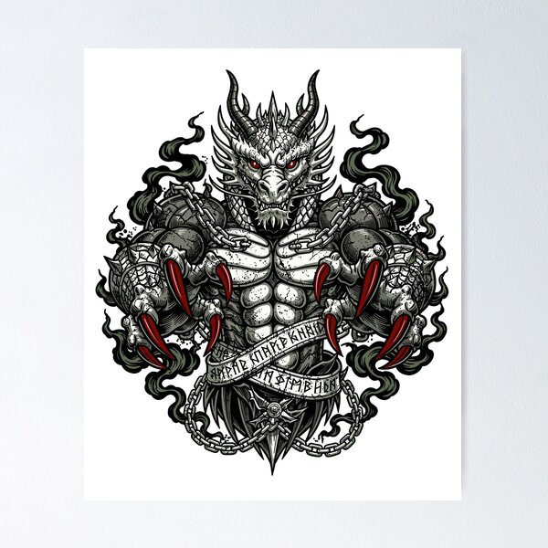 Item preview, Powerful Mythical Dragon Warrior Chains Design designed and sold by Romgora.