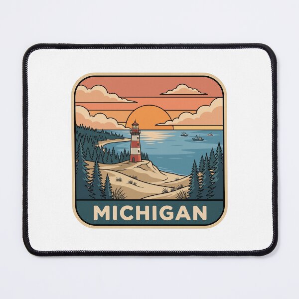 Item preview, Retro Michigan Great Lakes Lighthouse Travel Badge designed and sold by Paper Drip.