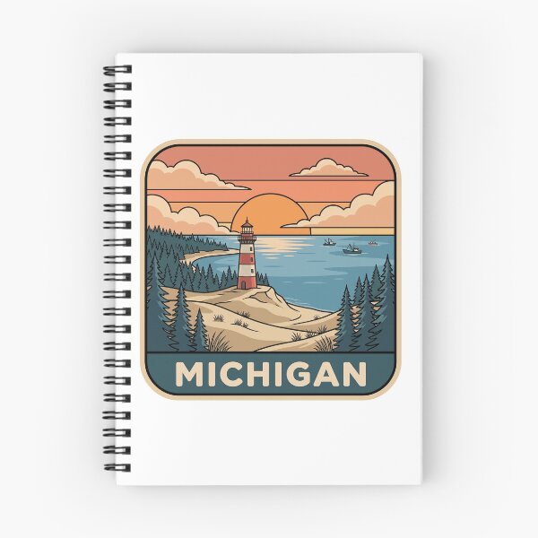 Item preview, Retro Michigan Great Lakes Lighthouse Travel Badge designed and sold by Paper Drip.