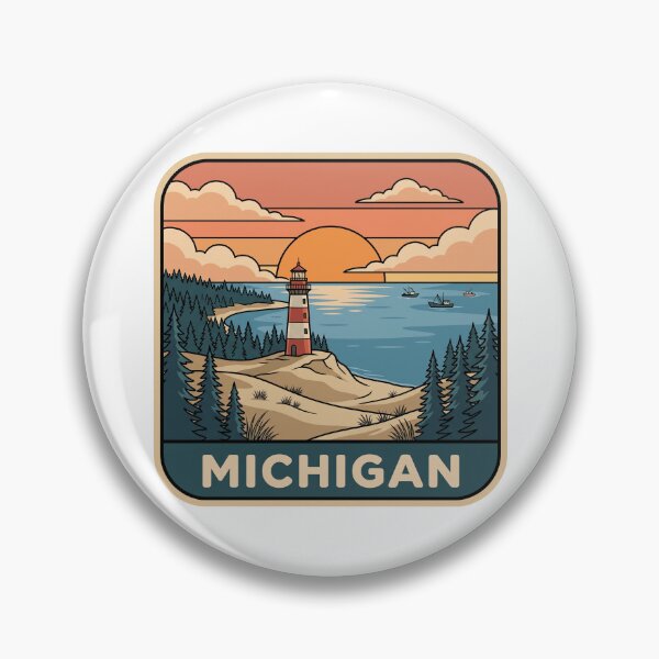 Item preview, Retro Michigan Great Lakes Lighthouse Travel Badge designed and sold by Paper Drip.