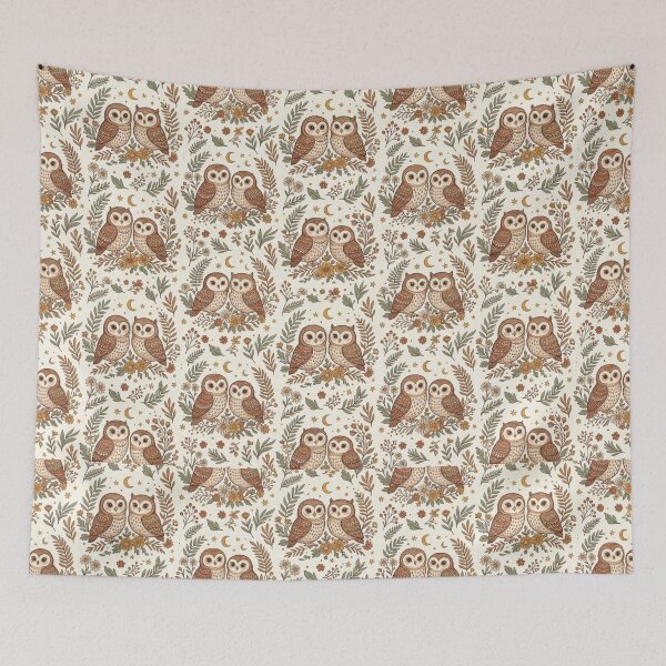 Item preview, Cute Owl Pattern – Whimsical Bohemian Owls with Flowers, Stars & Leaves designed and sold by Ink Matrix.
