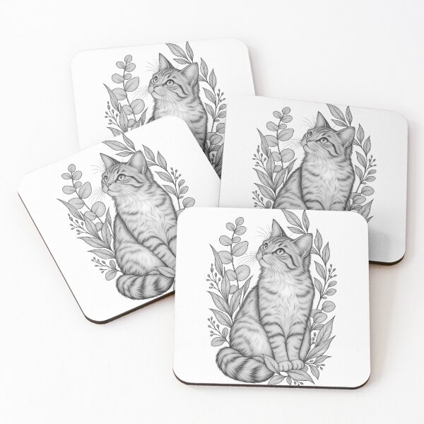 Item preview, Elegant Tabby Cat & Botanical Foliage — Minimal Line Art designed and sold by Tee Visions.