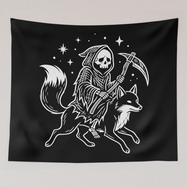 Item preview, Grim Reaper Riding Wolf Dark Line Art Illustration designed and sold by Amir Faysal.