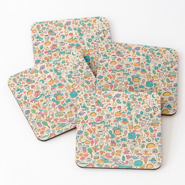 Item preview, Whimsical Colorful Cute Doodle Character Seamless Pattern designed and sold by ART ATTACK ZONE.