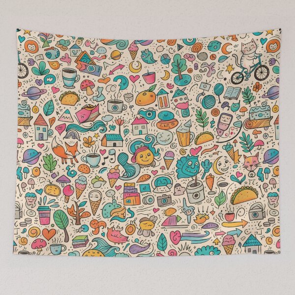 Item preview, Whimsical Colorful Cute Doodle Character Seamless Pattern designed and sold by ART ATTACK ZONE.