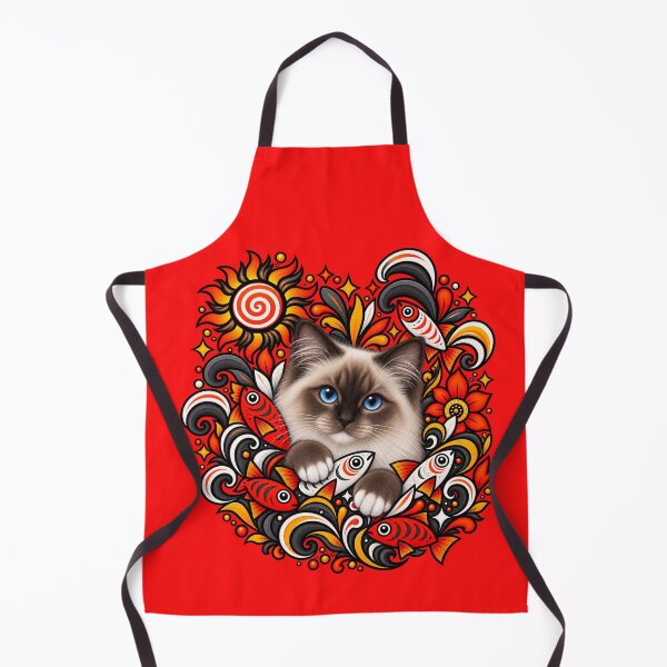 Item preview, Birman Cat Folk Art - Psychedelic Sun & Fishes Graphic Pattern designed and sold by PixelsPaws.