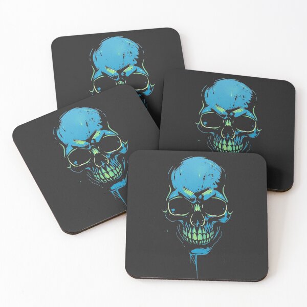 Item preview, Neon Skull Shadow - Blue and Toxic Green Cyber Punk Art designed and sold by ERODED SELF.