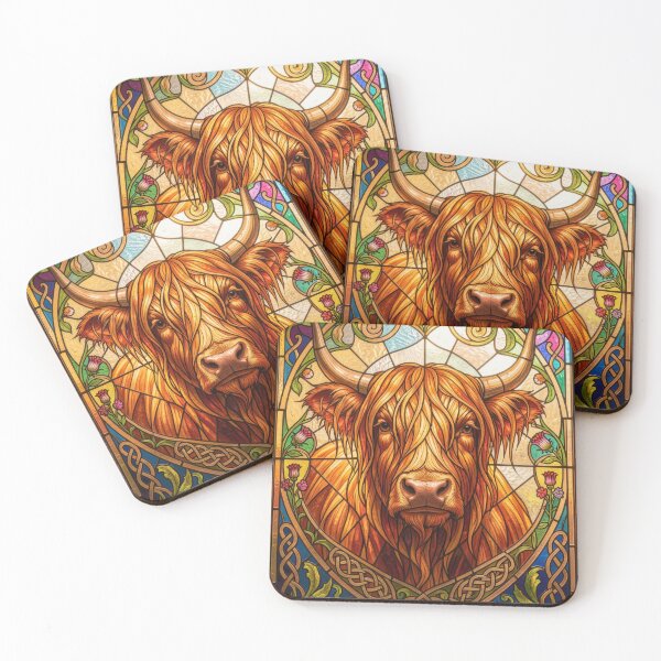 Item preview, Highland Cow Stained Glass Celtic Thistle designed and sold by pinkal.