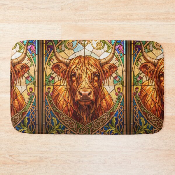 Item preview, Highland Cow Stained Glass Celtic Thistle designed and sold by pinkal.