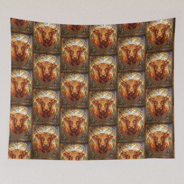 Item preview, Highland Cow Stained Glass Celtic Thistle designed and sold by pinkal.