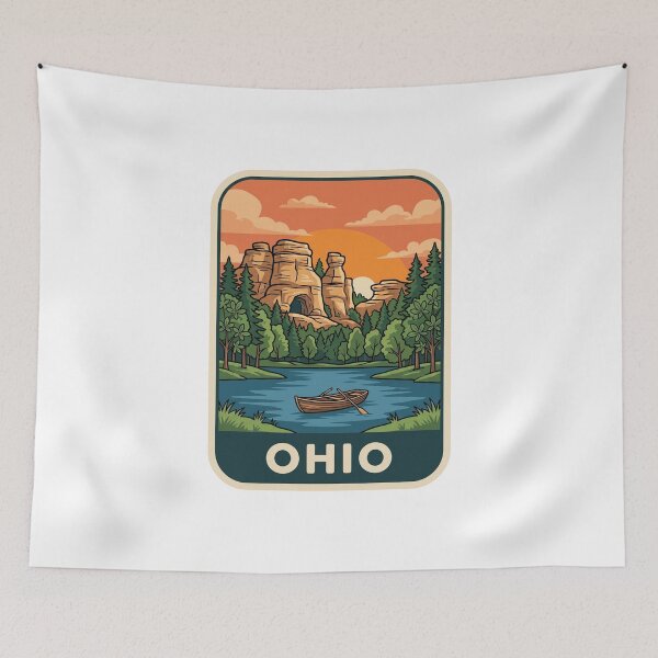 Item preview, Retro Ohio River Rock Formations Vintage Travel Graphic designed and sold by Paper Drip.