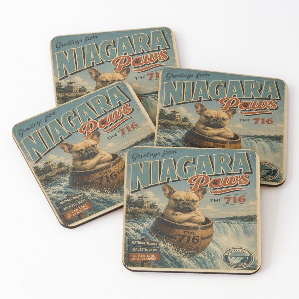 Item preview, Greetings From Niagara Paws French Bulldog 716 Vintage Travel Art designed and sold by The716Studio.