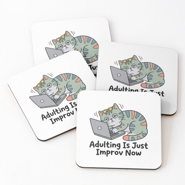 Item preview, Adulting Is Just Improv Now Tired Cat Laptop Funny Office Work Sarcastic Quote designed and sold by raedattia.