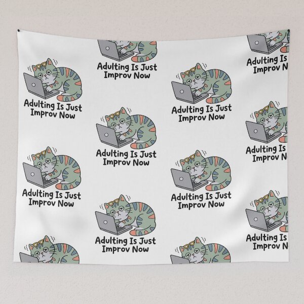 Item preview, Adulting Is Just Improv Now Tired Cat Laptop Funny Office Work Sarcastic Quote designed and sold by raedattia.