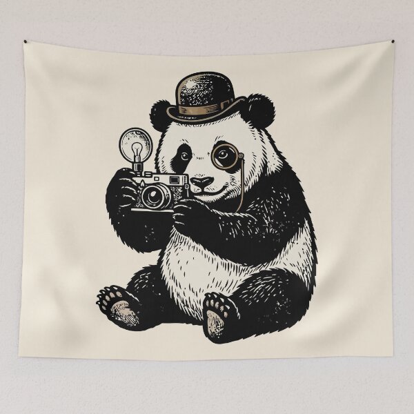 Item preview, Vintage Photographer Panda Bowler Hat & Monocle designed and sold by Amir Faysal.