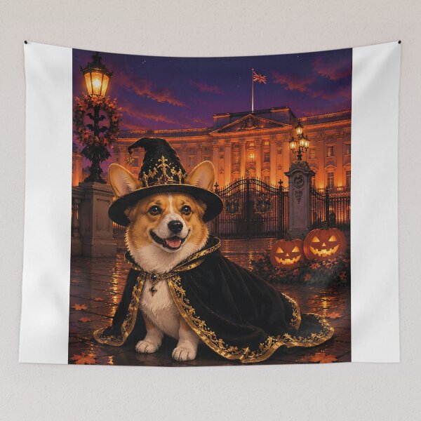 Item preview, Royal witch corgi in front of Buckingham Palace designed and sold by Nomad-Paws.