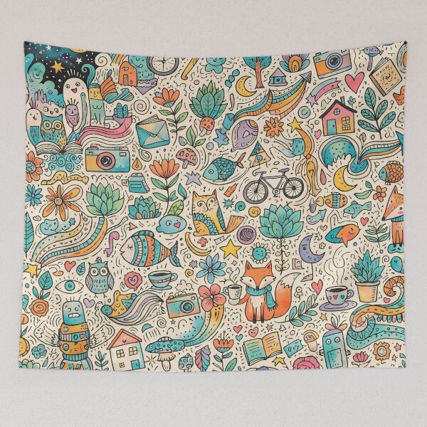 Item preview, 2 Whimsical Colorful Cute Doodle Character Seamless Pattern designed and sold by ART ATTACK ZONE.