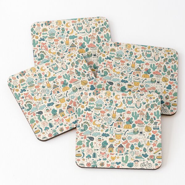 Item preview, 3 Whimsical Colorful Cute Doodle Character Seamless Pattern designed and sold by ART ATTACK ZONE.
