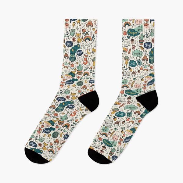 Item preview, 4 Whimsical Colorful Cute Doodle Character Seamless Pattern designed and sold by ART ATTACK ZONE.