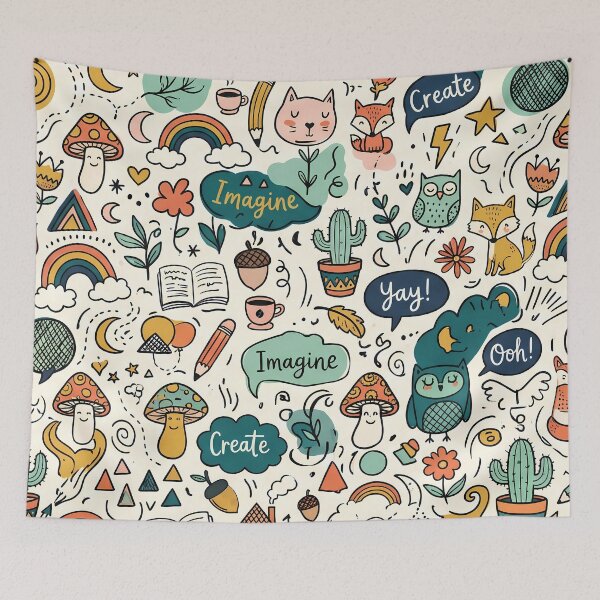 Item preview, 4 Whimsical Colorful Cute Doodle Character Seamless Pattern designed and sold by ART ATTACK ZONE.
