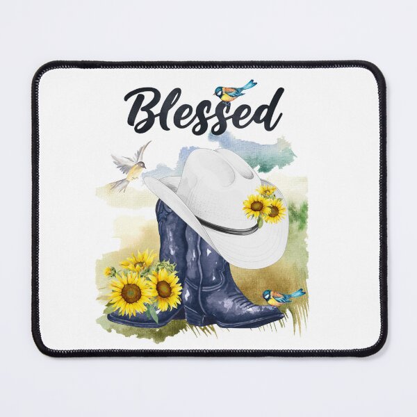 Item preview, Blessed with Cowboy Boots/Hat, Sunflowers, Birds & Meadow Background designed and sold by JeweledDesigns.