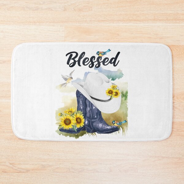 Item preview, Blessed with Cowboy Boots/Hat, Sunflowers, Birds & Meadow Background designed and sold by JeweledDesigns.