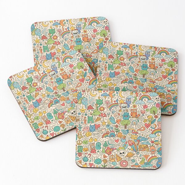 Item preview, 7 Whimsical Colorful Cute Doodle Character Seamless Pattern designed and sold by ART ATTACK ZONE.