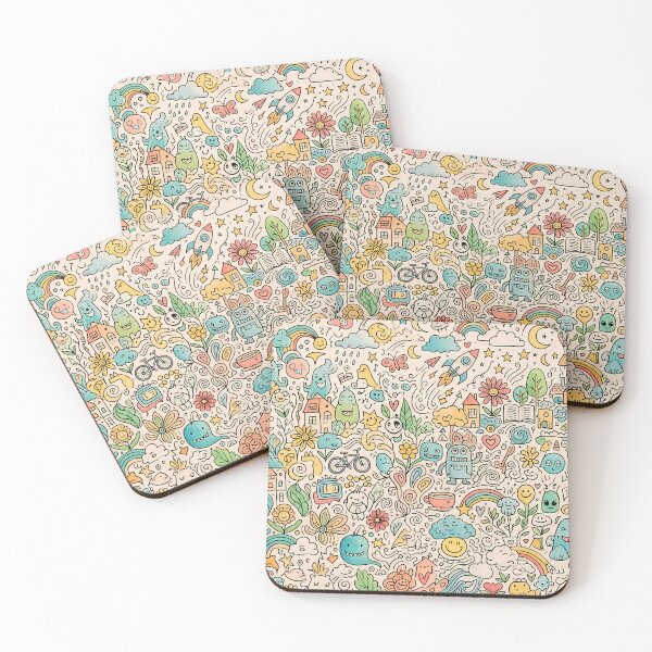 Item preview, 8 Whimsical Colorful Cute Doodle Character Seamless Pattern designed and sold by ART ATTACK ZONE.