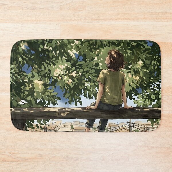 Item preview, Girl Under Tree Canopy – Anime Rooftop Art designed and sold by RkskArt.