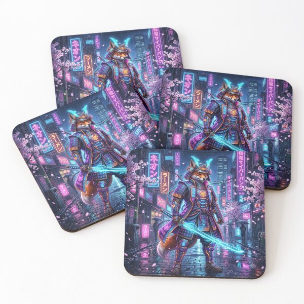 Item preview, cyberpunk samurai fox neon warrior designed and sold by toonvibesart.