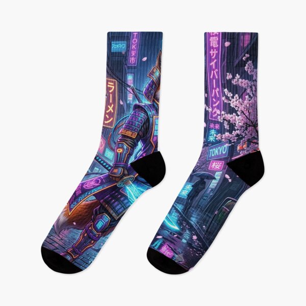 Item preview, cyberpunk samurai fox neon warrior designed and sold by toonvibesart.